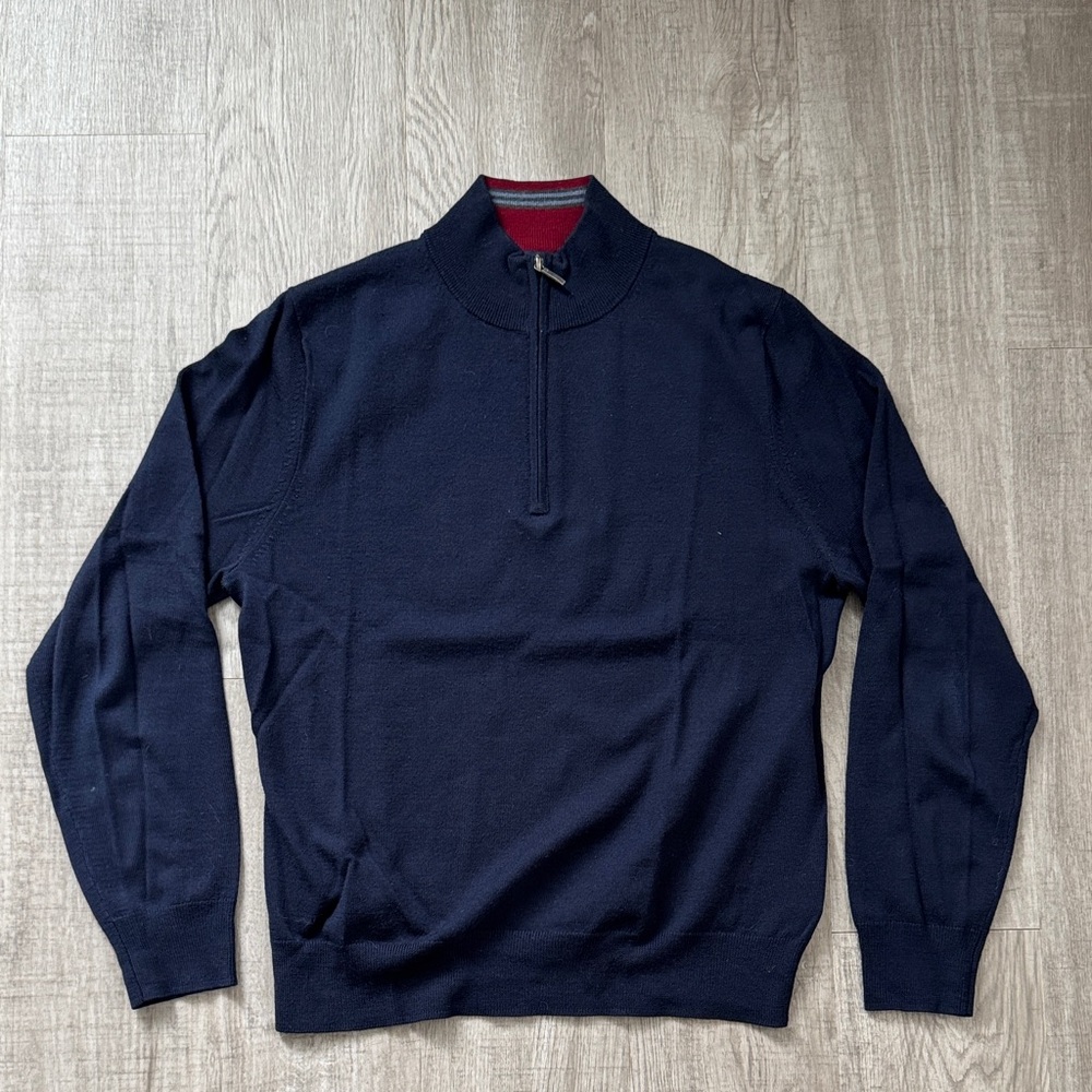 Brooks Brothers Merino Wool Navy Quarter Zip Sweater- Size Medium